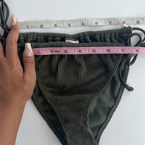 GOOD AMERICAN Crinkle Always Fits Tiny Ties Bikini Bottom Large/XL Stormy Green - Picture 8 of 9